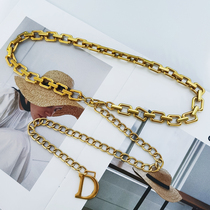 Retro 100 hitch waist chain women 2021 new tide style accessories decorated with D letter metal chain belt fit dresses