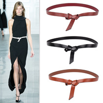 Korean belt womens dress shirt waist decoration knotted thin belt fashion Joker-free perforated strap female tide