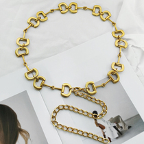 Fashion metal female style waist chain retro bronze letter D 100 lapped European and American small fragrant wind with skirt chain thin belt tide