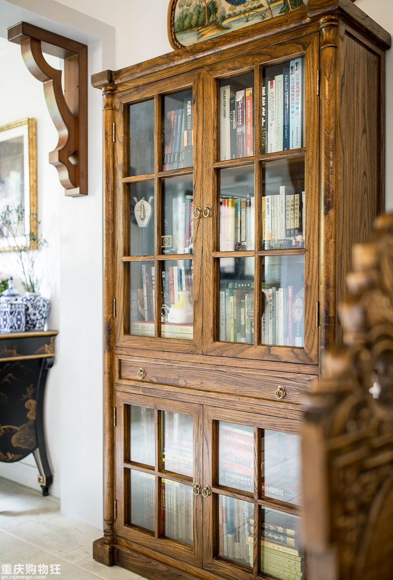 美式乡村实木书柜带门/古今原木家具sh230-1老