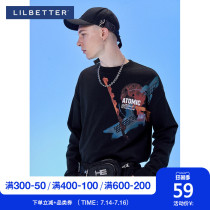 Lilbetter mens T-shirt Long sleeve loose contrast graffiti base shirt Autumn and winter large pattern functional top men