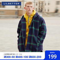 Lilbetter wool coat mens medium and long tartan jacket British wind hooded trend winter jacket