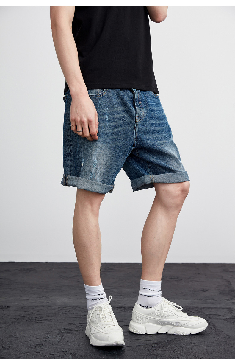 lilbetter男士牛仔短裤 夏季新款五分裤破洞水洗中裤宽松休闲裤男_7折