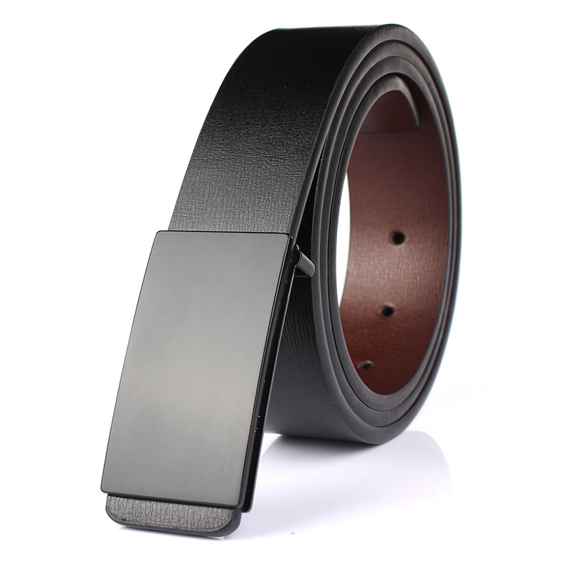 男士真皮腰带男平滑扣商务青年裤带男韩版休闲百搭板扣牛皮皮带潮_3折