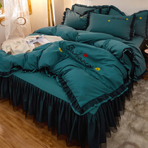Nordic style lace bed four-piece cotton cotton bed skirt Korean version of princess style bedspread girl heart quilt cover