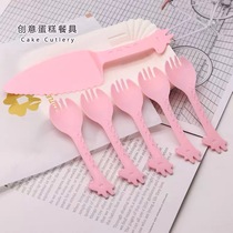 Cake Cutlery Paper Tray Cake Knife Fork Tray Cutlery Suit Disposable Birthday Cake Knife Fork Dish Cutlery Suit