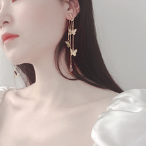 Zhuang Zhou Meng butterfly tassel glass water drop earrings 925 silver needle color good fairy niche earrings ear clip