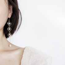 Ripples European style gorgeous retro palace style 925 silver earrings ear clip long water drop zircon face shape earrings