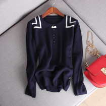 New neckline exquisite small bow geometric pattern round neck long sleeve wool pullover sweater sweater female spring