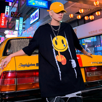 chic bishop trend emoticon bag printed short sleeve T-shirt men loose round neck half sleeve cotton 2021 New