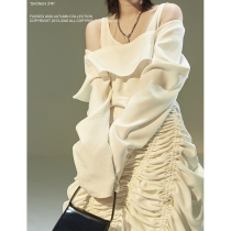 FUSSED niche original design ivory white relief two-piece pleated Roman dress women autumn and winter set