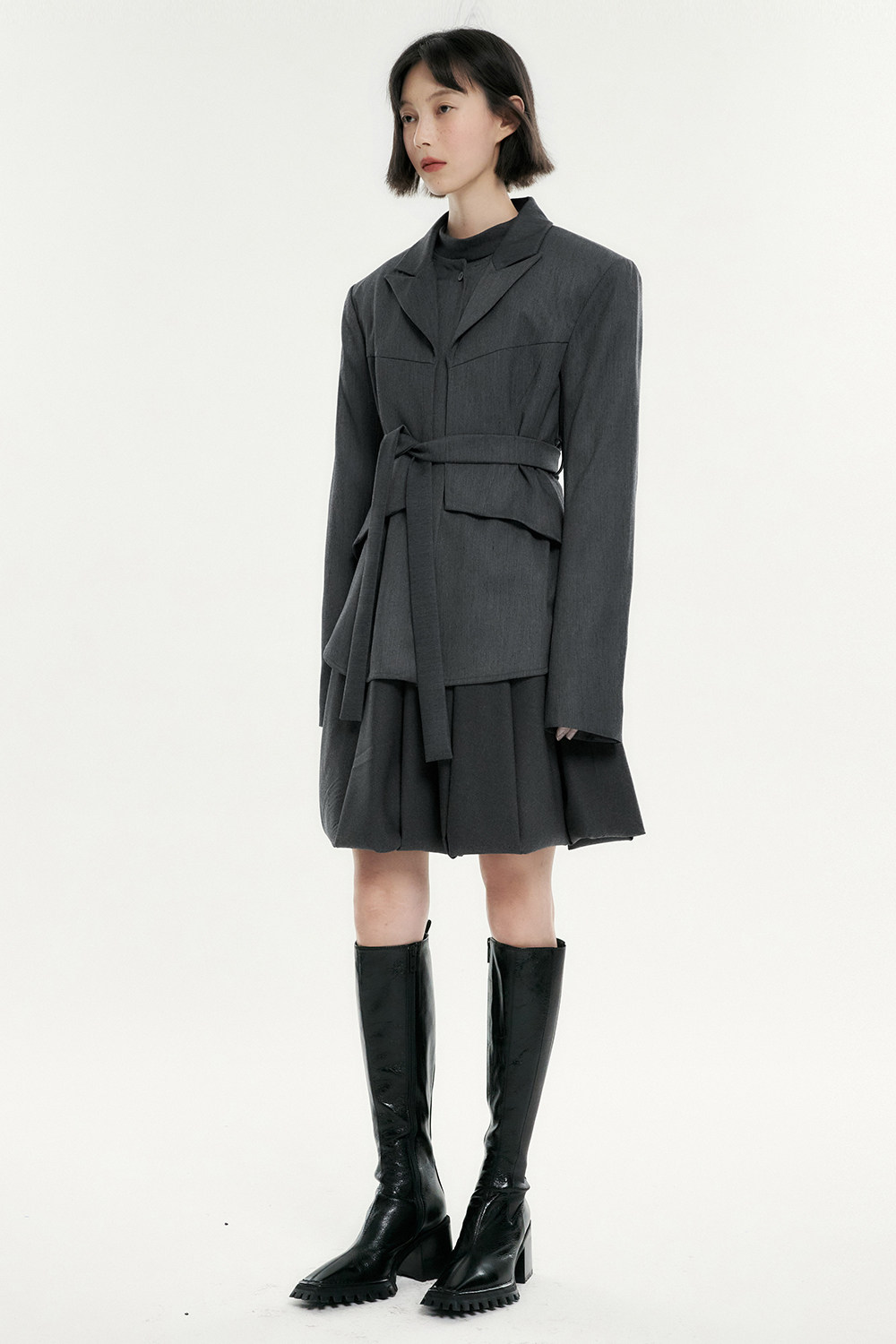 fussed21awmetallicgreysuit不沉闷的通勤两件式西装外套女