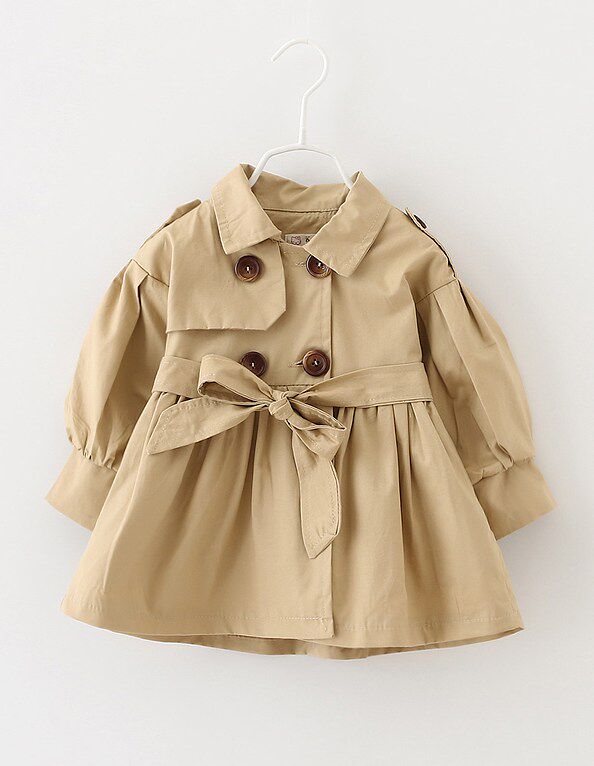 女宝宝春装风衣纯色长款0-1-2-3岁婴儿外套双排扣女童春季上衣潮