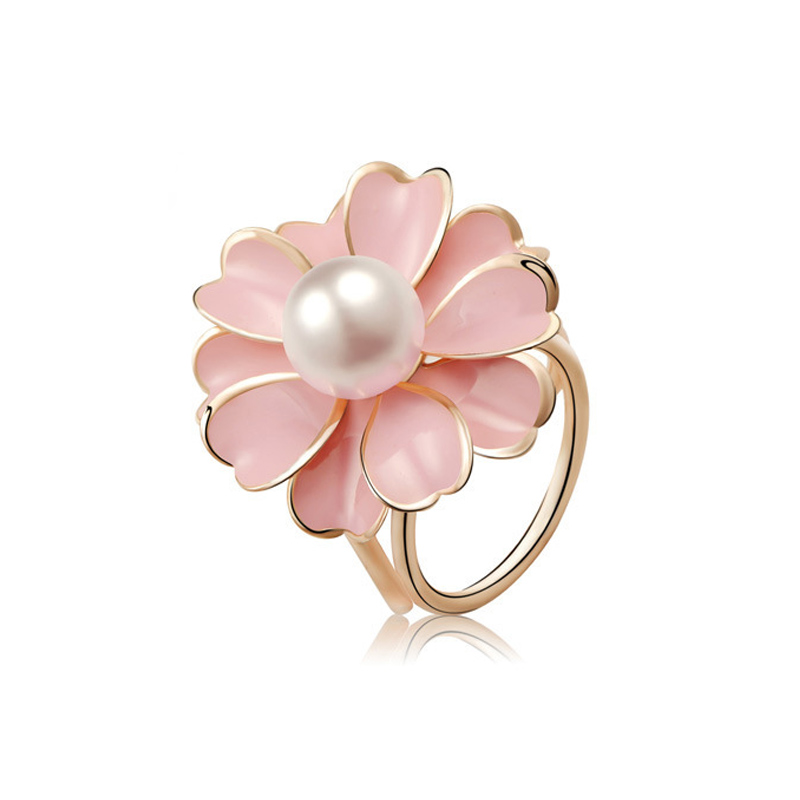 Hanhe White Camellia alloy silk towel buckle simple three ring buckle Pearl Flower