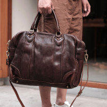 KONGLONGMOGU vegetable tanned cowhide vintage old large messenger bag leather travel shoulder bag handbag