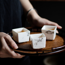 Ink and wash square Master Cup Chinese Zen tea cup lard white ceramic white porcelain individual cup tea cup large tea cup