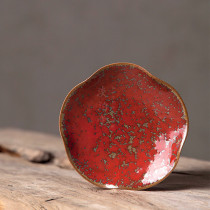 Warring States red ceramic coaster cover Bowl Tea Cup Cup holder kiln Red Tea Cup tray red glaze snack plate