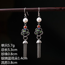 2 19 limited amount of almond forest earrings 925 silver burning blue bamboo pearls inlaid south red ear decorated with wind earrings