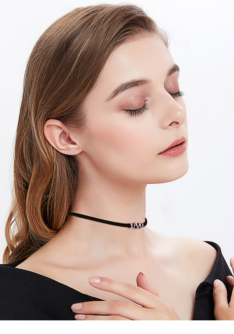 925纯银choker项链颈链女潮项圈短款颈带网红锁骨链黑色脖子饰品