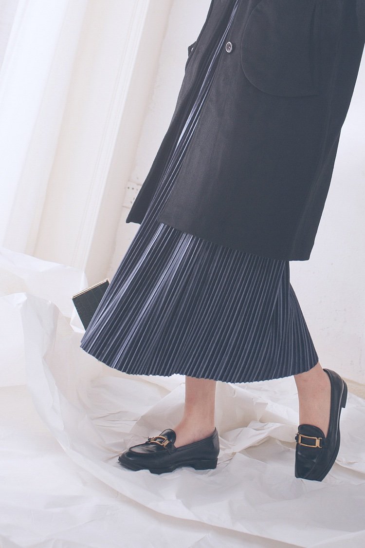 cotre 独立设计 冬 水漾蓝 丝绒压褶裙复古半身裙 仙物!