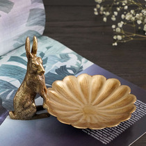 American retro imported handmade brass rabbit tray decoration storage dish Copper handicraft jewelry plate ornaments