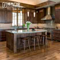 Log cabinet custom-made American solid wood whole kitchen quartz stone counter cabinet door panel custom design whole house custom