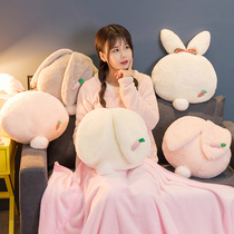 Car cute ins rabbit Office nap pillow Hand warm pillow quilt dual-use plush coral velvet blanket