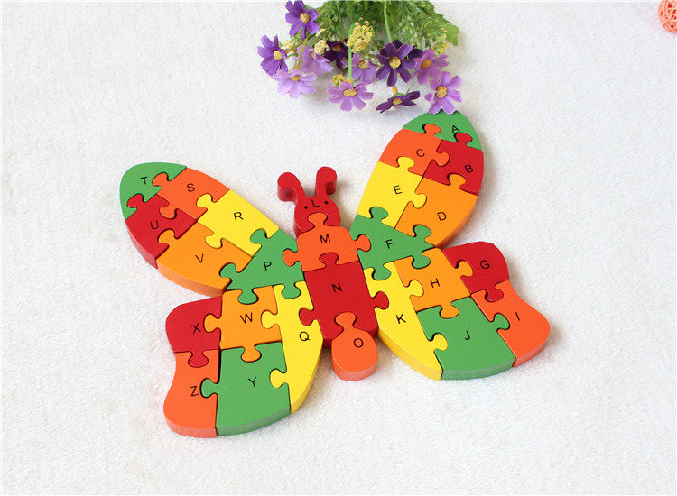 益智玩具 卡通蝴蝶木制动物拼图早教益智玩