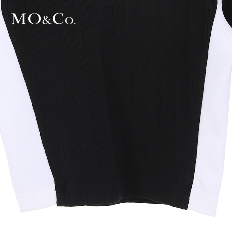 MO&Co.罗纹修身短款露腰T恤短袖拼色MA152TST42 moco