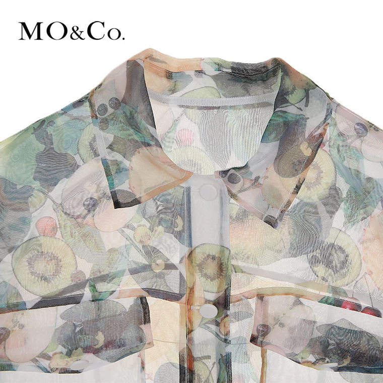 MO&Co.休闲夹克 欧根纱水果元素印花短夹克MA152COT12 moco