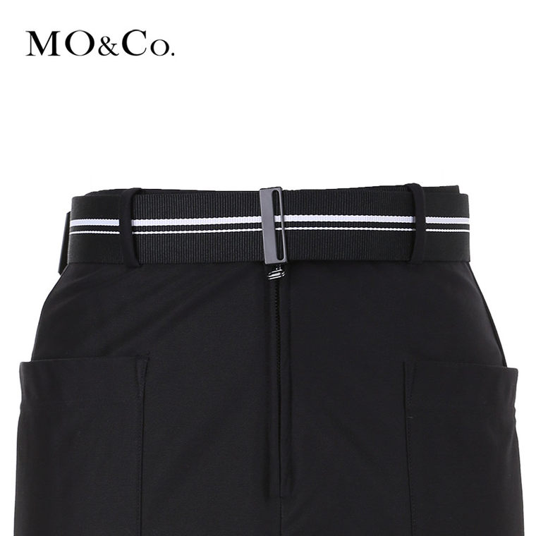 MO&Co.中长半身裙女黑色欧美夏装包臀裙子修身显瘦MA152SKT37moco