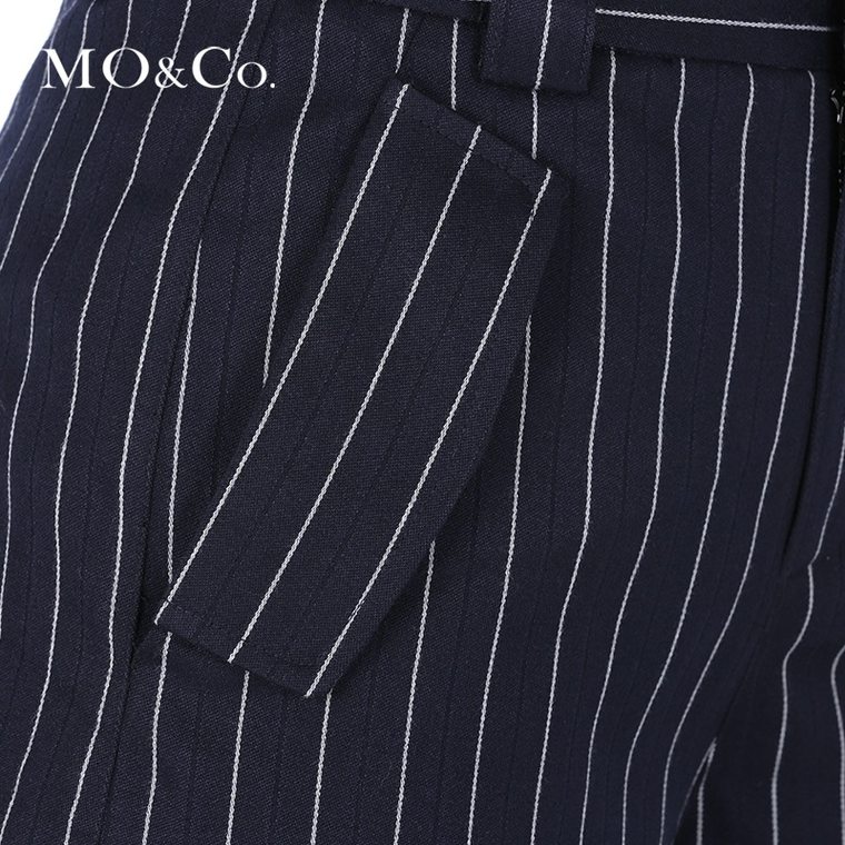 MO&Co.竖条纹直筒中裤女休闲裤秋季新款五分裤MA153CAS32 moco