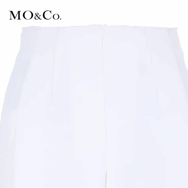 MO&Co.摩安珂 裤高腰中长款修身褶皱大裤兜阔腿裤MA152CAS39 moco
