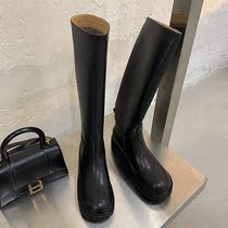 Van Loo 2022 Winter 100 Hitch Black Round Head Layer Cow Leather Thick Bottom Plus Suede Warm Midcylinder Boots Woman