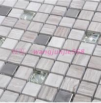 Natural stone mosaic gray wood grain glass bathroom stainless steel tile background wall marble wall sticker toilet