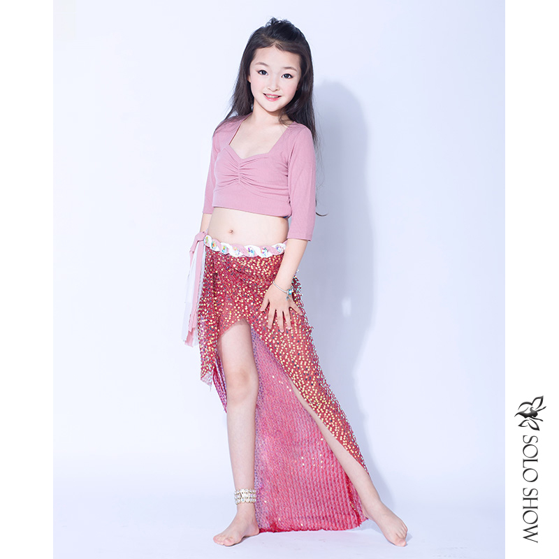 Magnificent Solo Show Autumn Winter Belly Leather Dance Children Dance Dress Rehearswear Girl Bright Sheet Long Dress Performance Toddler Clothing Suit