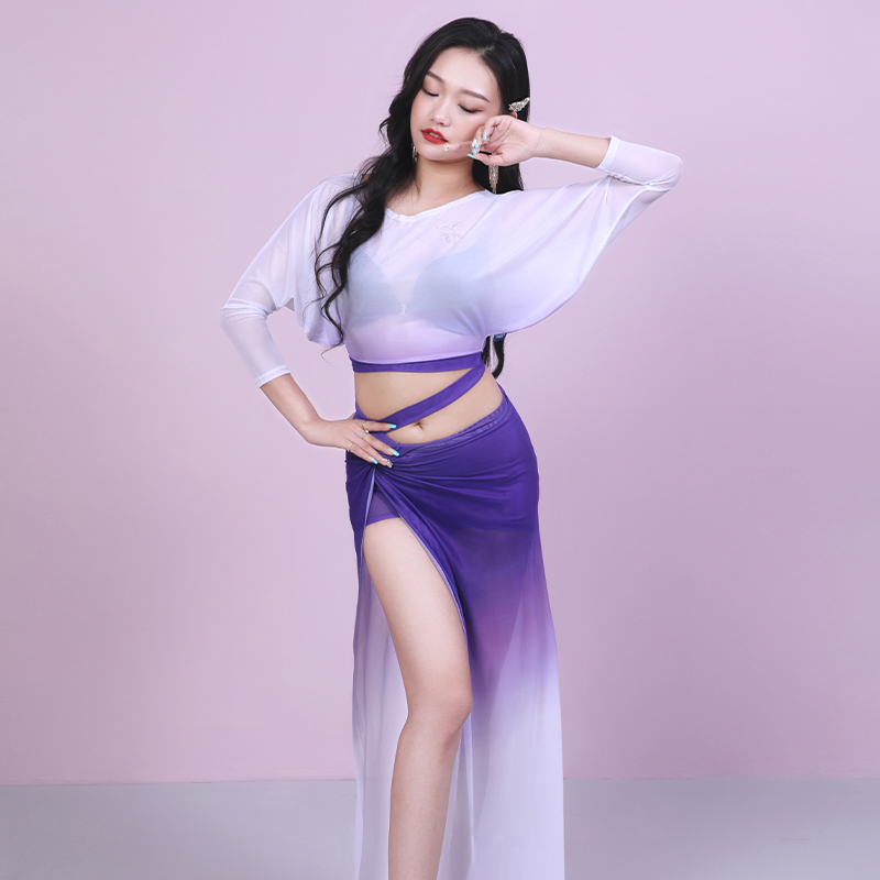 Magnificent Solo Show 2024 Fall New Belly Leather Dance Gradient Water Yarn Dancing Long Skirt Suit to perform the practice Gongfu-Taobao