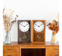 Japan imported CHAMBRE new solid wood retro silent pendulum clock living room Japanese grille quartz wall clock clock clock