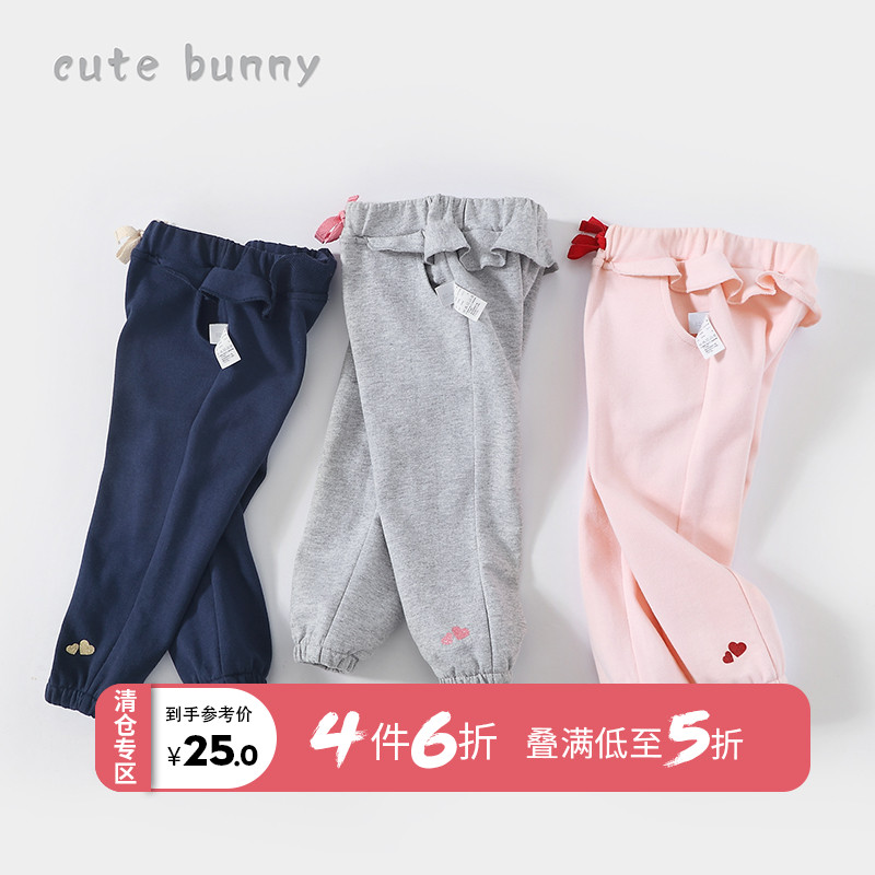 cutebunny Baby autumn little girl Western style casual pants tide baby cotton pants Female treasure can open the file pants