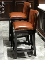 Anmu new European solid wood bar chair rotating backrest American bar chair Household retro high stool bar stool
