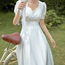 Certificate registration small white skirt Hepburn children French satin dress light wedding dress can usually be worn dress summer