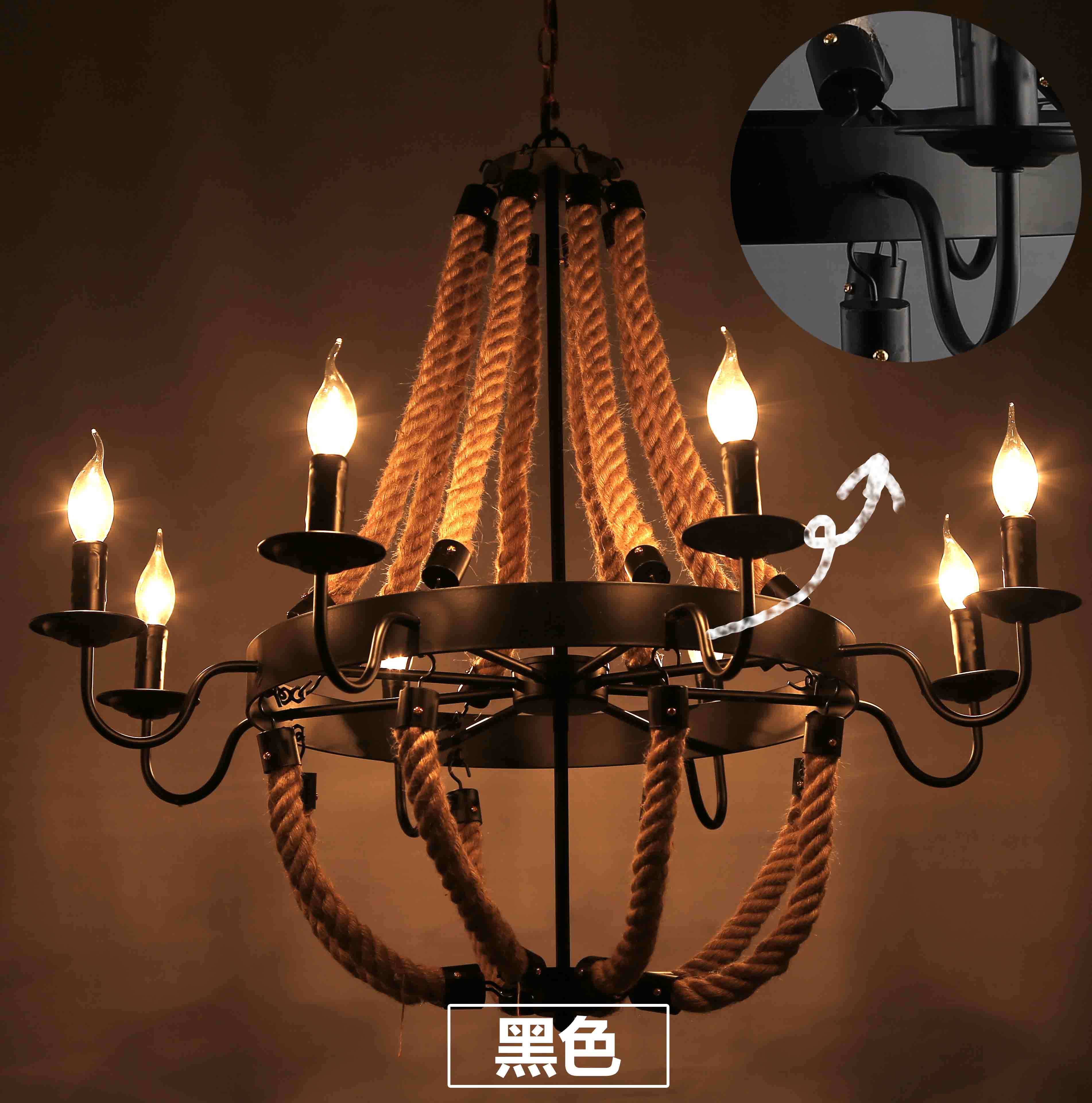 loft复古美式乡村麻绳吊灯工业风客厅餐厅咖啡酒吧服装店网咖灯具