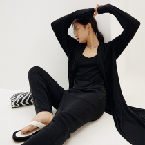 MADEINAM super soft knit ribbed plain stitching layered home three-piece cardigan suspender wide leg pants