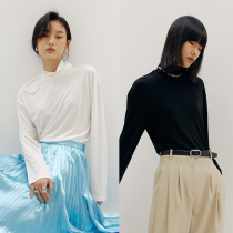 MADEINAM Japan imported triacetic acid knitted light soft high neck shirt fluorescent white Black