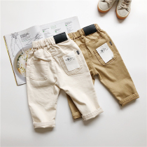 Childrens middle and small childrens spring and autumn all-match basic small feet casual pants mens treasure kindergarten stretch pants spring and autumn pants