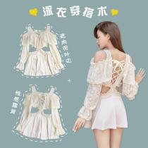 Long Sleeve Swimsuit Women Summer 2021 New Fairy Qi Sexy Open-waist Lotus Leaf side Conspicuine Seaside Conjoined Swimsuit