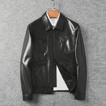 Imported goat leather leather man turns leisure leather jacket business leisure leather leather leather coat short repair