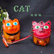 Leather cute coin purse cartoon animal cat handmade bag creative small wallet leather coin purse mini small shoulder bag