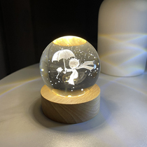The little Prince Galaxy Solar System 3D carving crystal ball night light desktop ornaments Tanabata gift