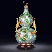 15 Inch Jingtai Blue Vase Bat Ear Gourd Pinch Silk Gourd Bottle Bronze Tire Enamel Home Pendulum of Handicraft Sky Blue